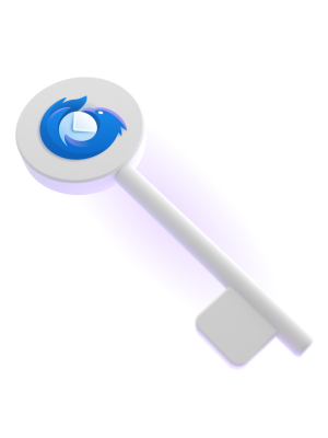 A key with the Thunderbird logo.